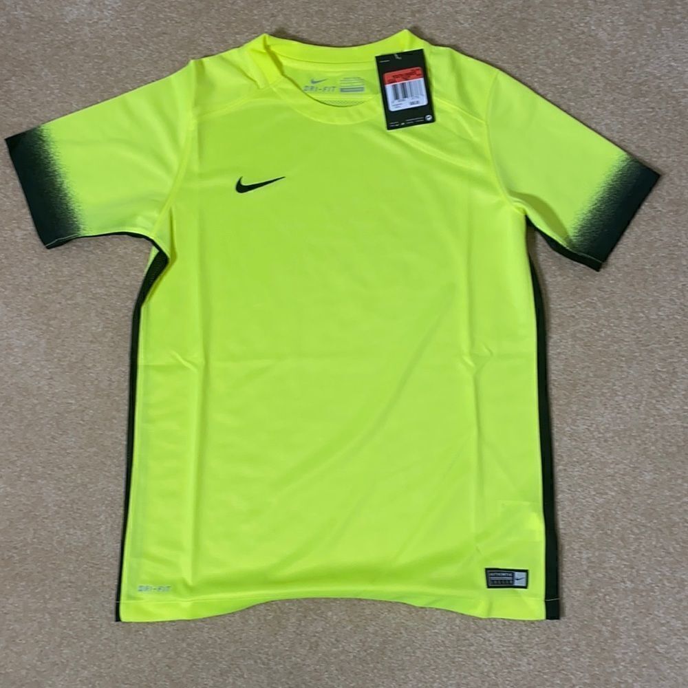 Nike Youth Unisex Dri-Fit Soccer Shirt Neon Yellow & Black Fade Size L NWT